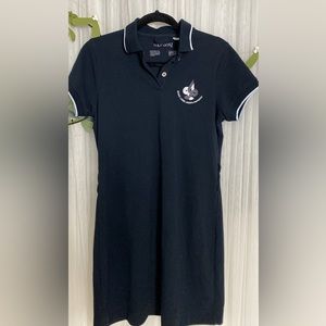 Private school girl student jersey polo dress dark blue/white trimmings Size M